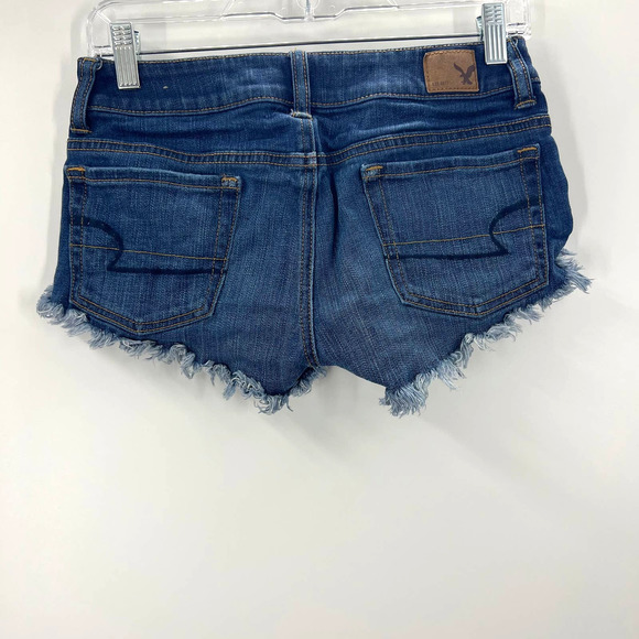 American Eagle Stretch Denim Fringe Cutoff Shorts Embroidered Floral Women's 00 - Picture 2 of 12